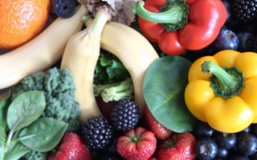 A vibrant assortment of fruits and vegetables rich in essential vitamins, symbolizing natural immune support.