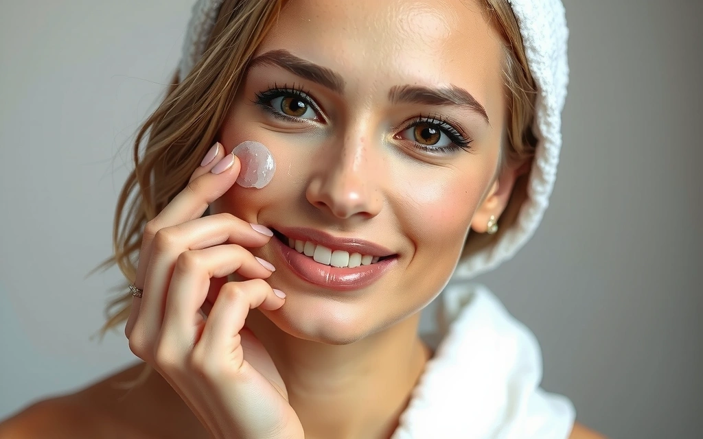 A woman applying hyaluronic acid serum to her face, showing radiant, glowing skin, symbolizing effective skincare.