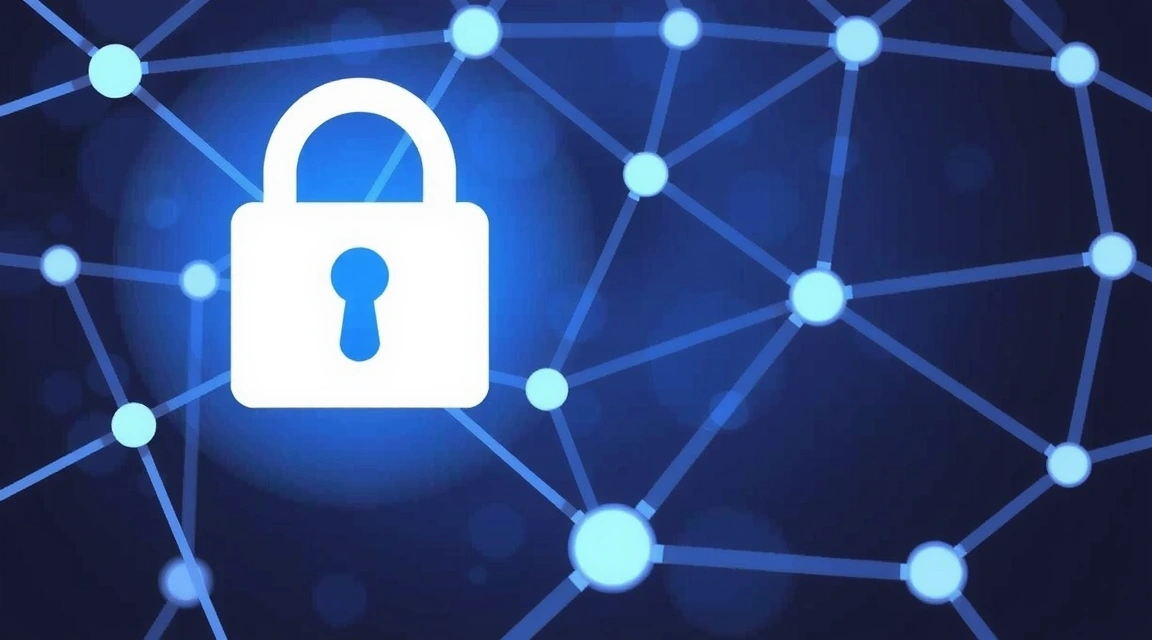 Digital privacy concept with padlock and network connections